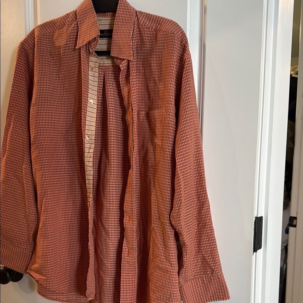 Bugatchi Orange Checkered Button-Up Shirt